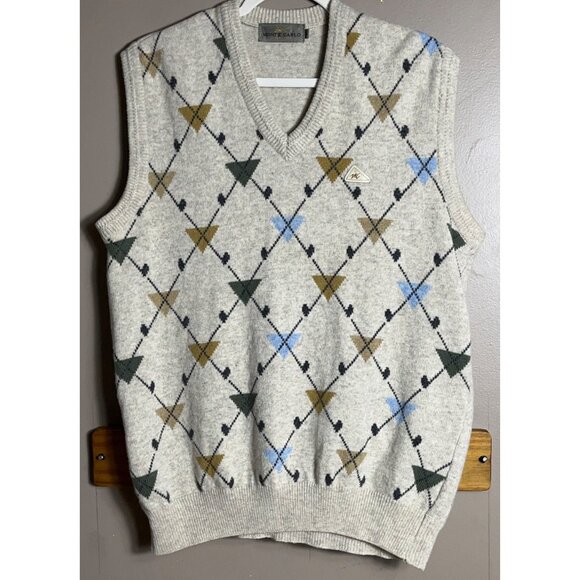 Monte Carlo Collection Argyle Lambswool Sweater Vest Beige Unisex Preppy Mens 42 - Picture 6 of 8